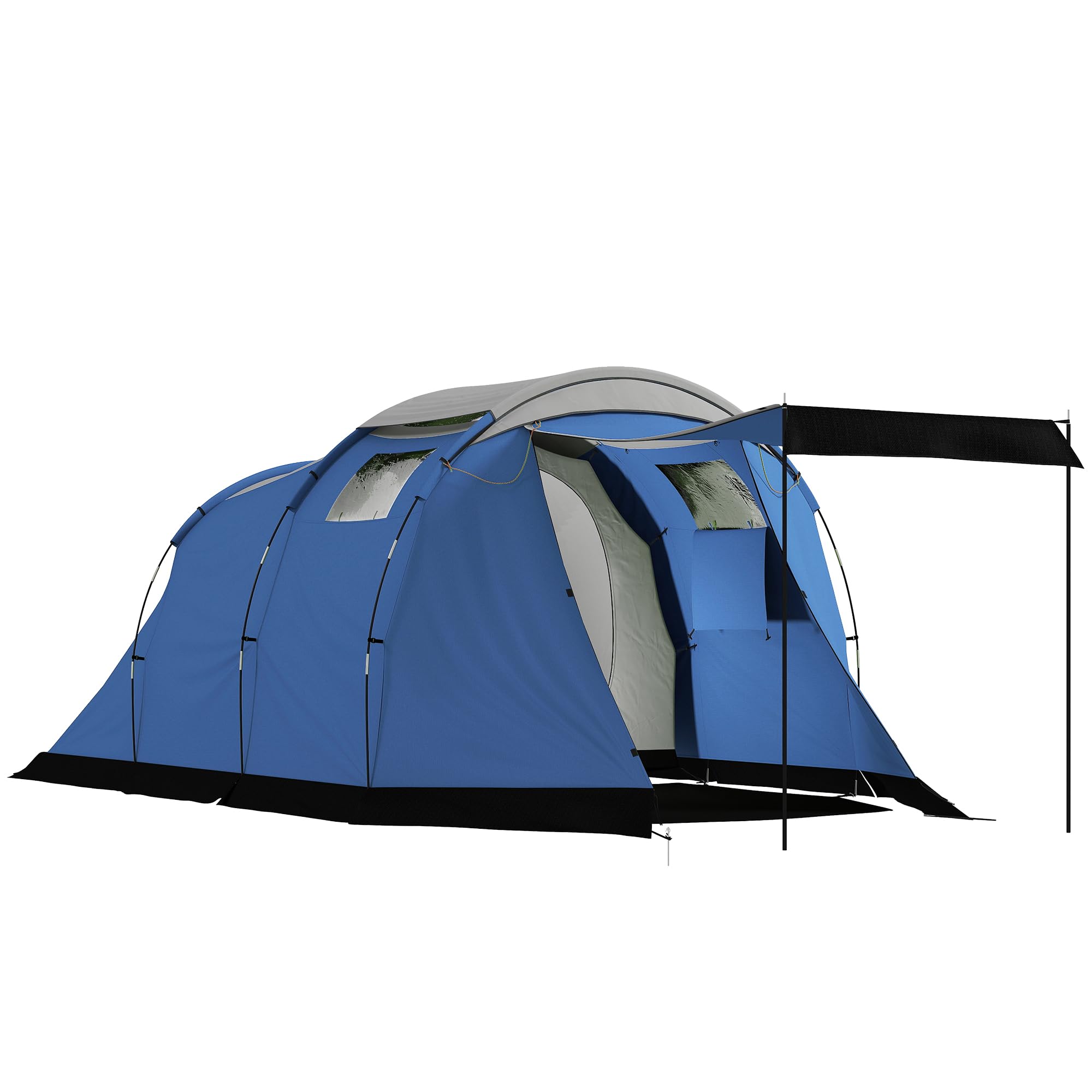 Outsunny Tente de Camping Tunnel pour 4 Personnes Imperméable 3000mm - Séjour Spacieux Double Couche Hauteur 190cm - Abri de Jardin pour Bivouac Randonnée avec Auvent, Bleu Foncé