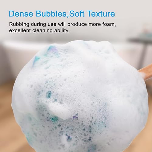 Miniatura 4 de AmazerBath Esponja de ducha para la espalda, esponja de esponja de polietileno suave de malla con mango largo de madera, esponja de baño para