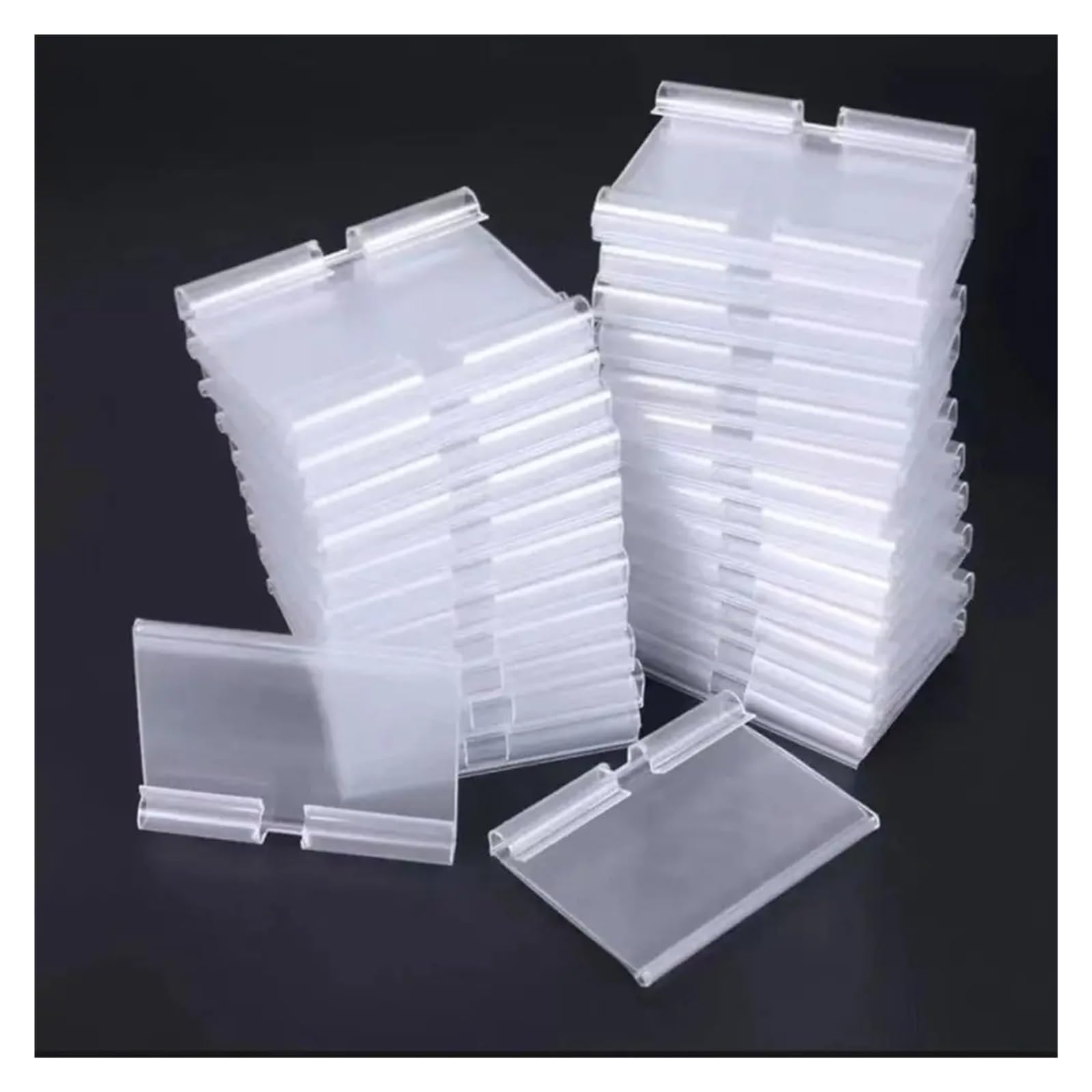 Lot de 100 étiquettes de prix en plastique pour paniers à double ligne - Multifonctions - Transparentes (70 x 42 mm)