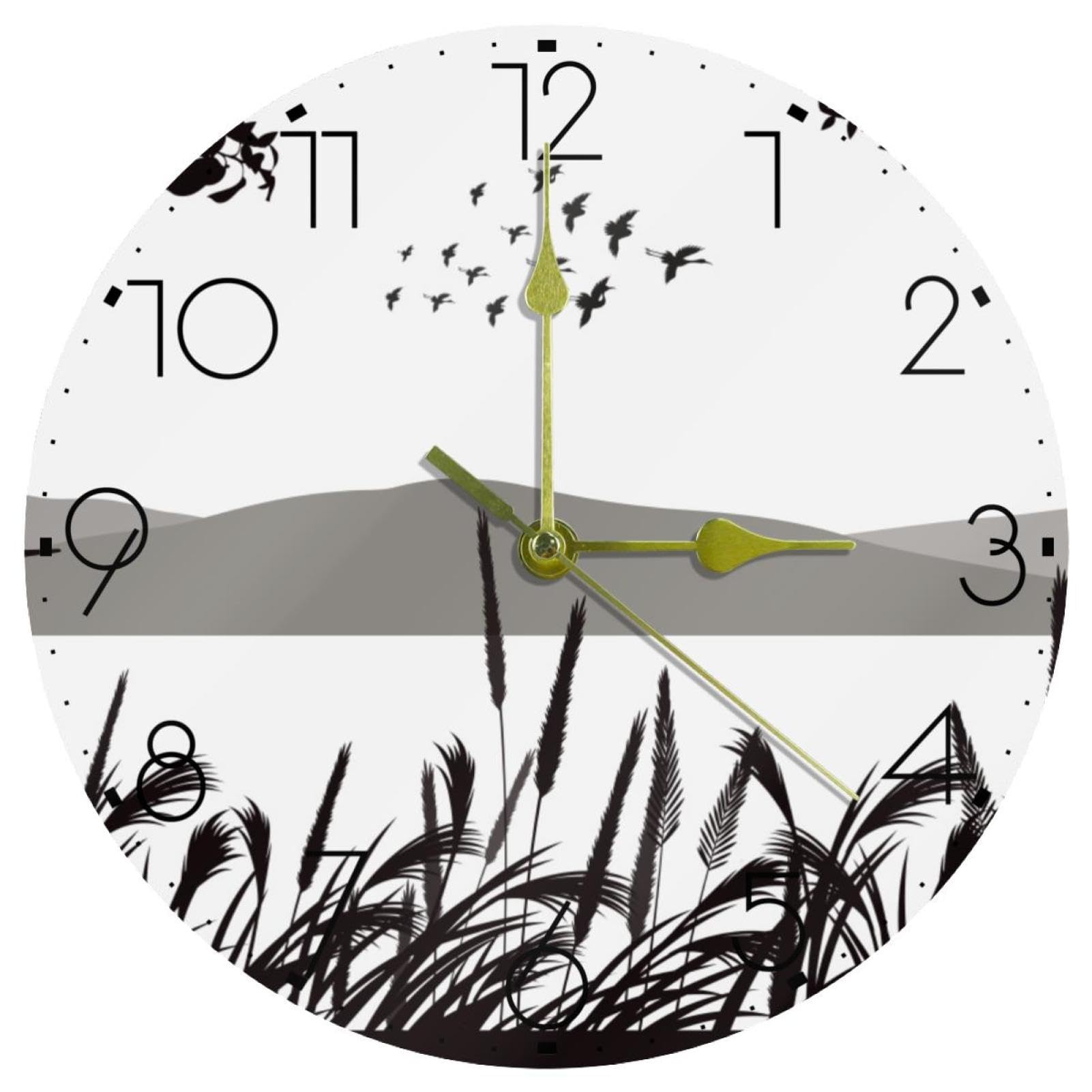 Horloge murale silencieuse en acrylique style peinture chinoise oiseaux