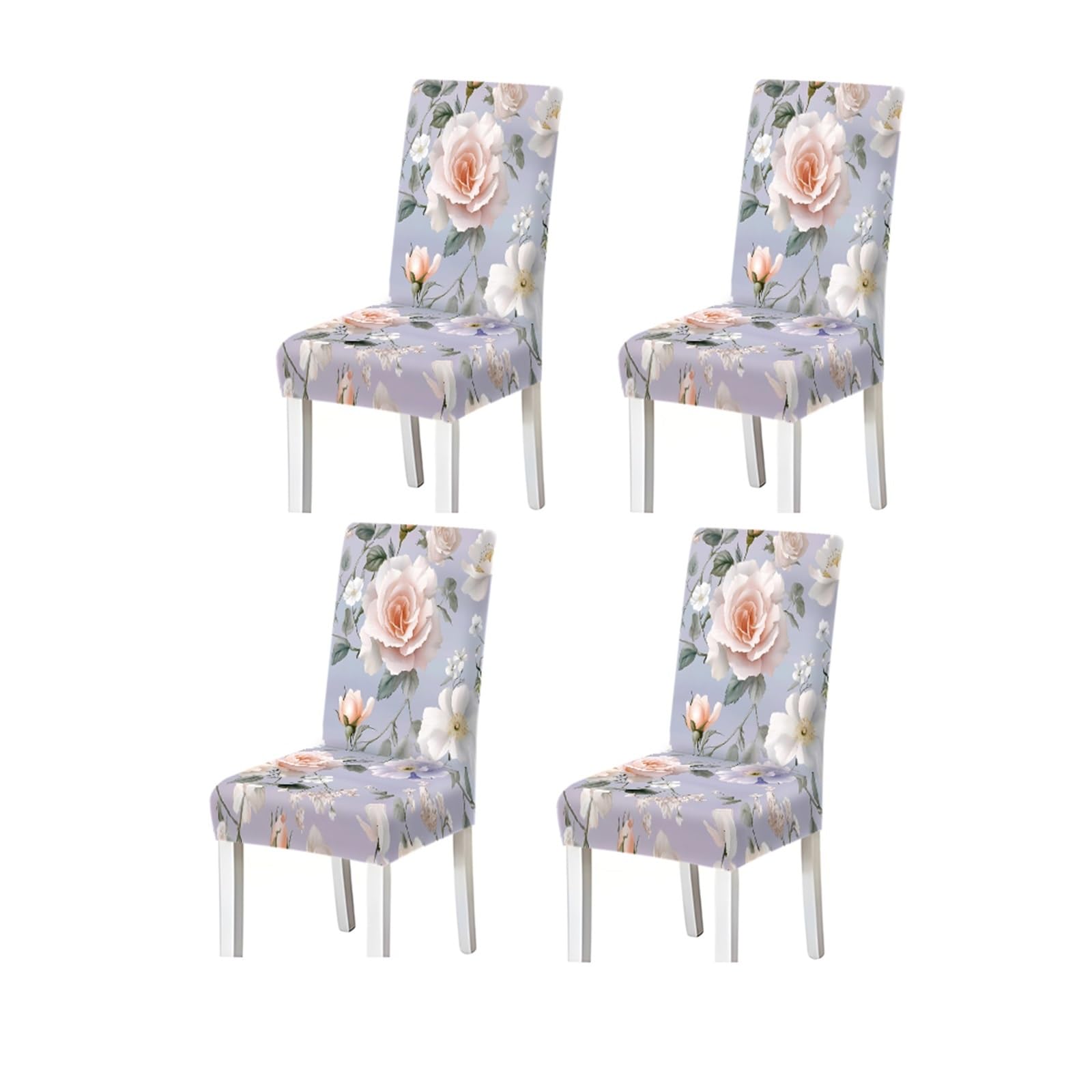 FZJKGH Romantic Rose Floral Chair Covers Set Of 2/4/6, Stretch Dining Chair Slipcovers, Elegant Cottage Home Decor Removable Stretch Slipcovers for Dining Chairs(4PCSChair cover)