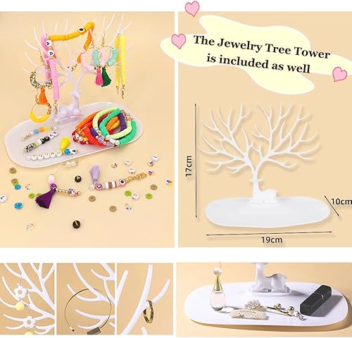 Miniatura 4 de MIIIM Kit de pulsera de cuentas de arcilla de 15600 piezas con torre de árbol de joyería, 5 cajas de pulsera, cuentas de arcilla polimérica para