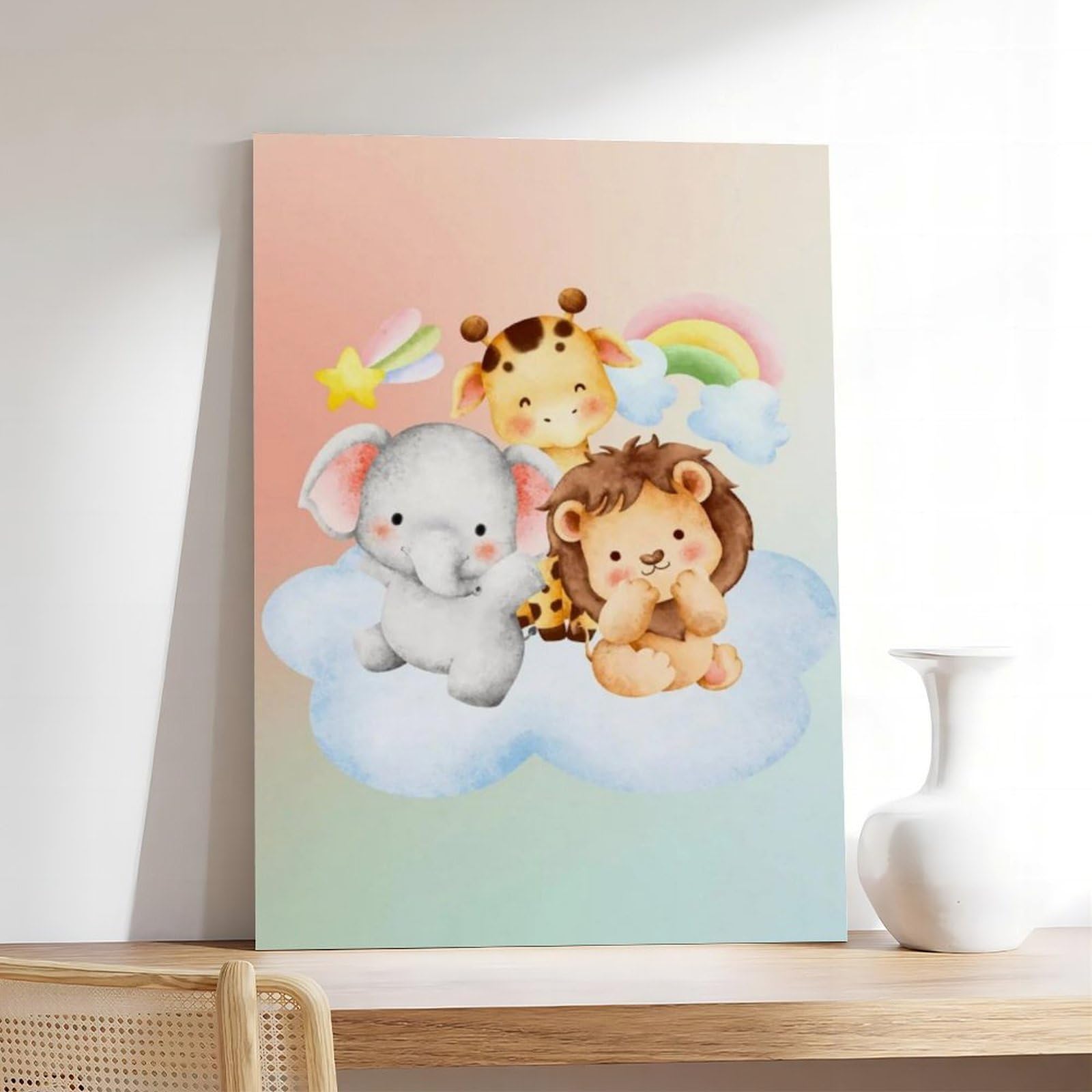 Elefanti, leoni, giraffe, una camera dei bambini a tema giungla in un parco naturalistico. Poster su tela per camera da letto, decorazione per ufficio, camera da letto, regalo, 61 cm L x 91,4 cm W