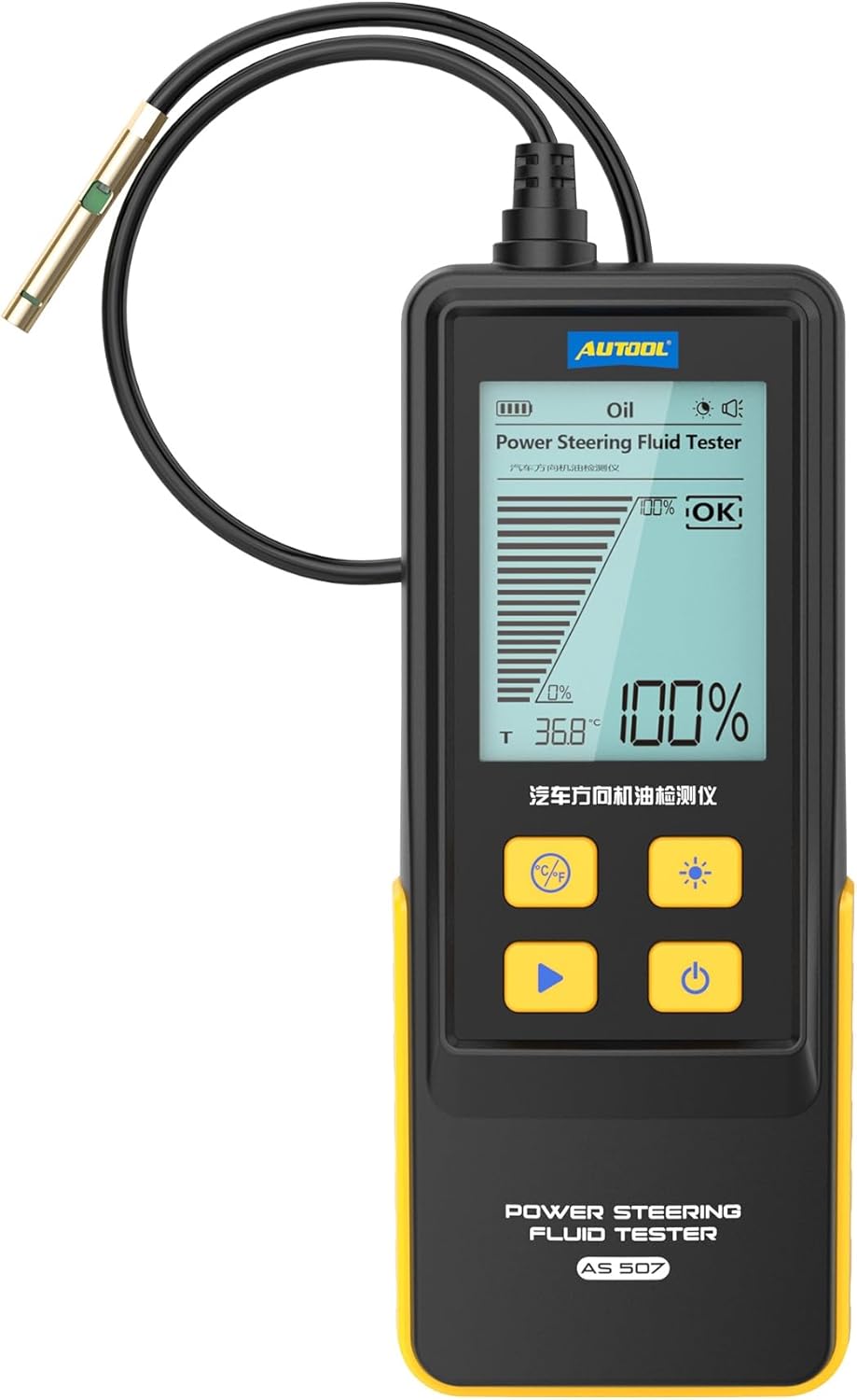 AUTOOL Power Steering Fluid Tester, Digital Transmittance Analyzer with Temperature Display, 2.8" HD Backlit Screen, 350mm Flexible Probe