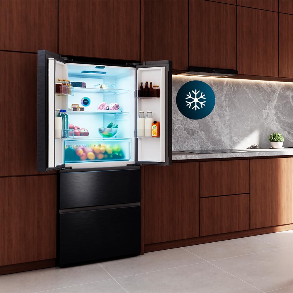 Cecotec Frigorífico Puerta Francesa Total No Frost Bolero CoolMarket F2D 403 Inox E, Extra Capacidad Max 403 L, Alto 176 cm y 70 cm Ancho, Cajón FreshNessFlexHub, Compresor Inverter, ATT Antibacterias