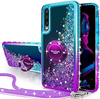 Miss Arts Compatible with Huawei P30 Case, [Silverback] Moving Liquid Holographic Glitter Case With Kickstand, Girls Bling Ring Slim Cover for Huawei P30 -Purple