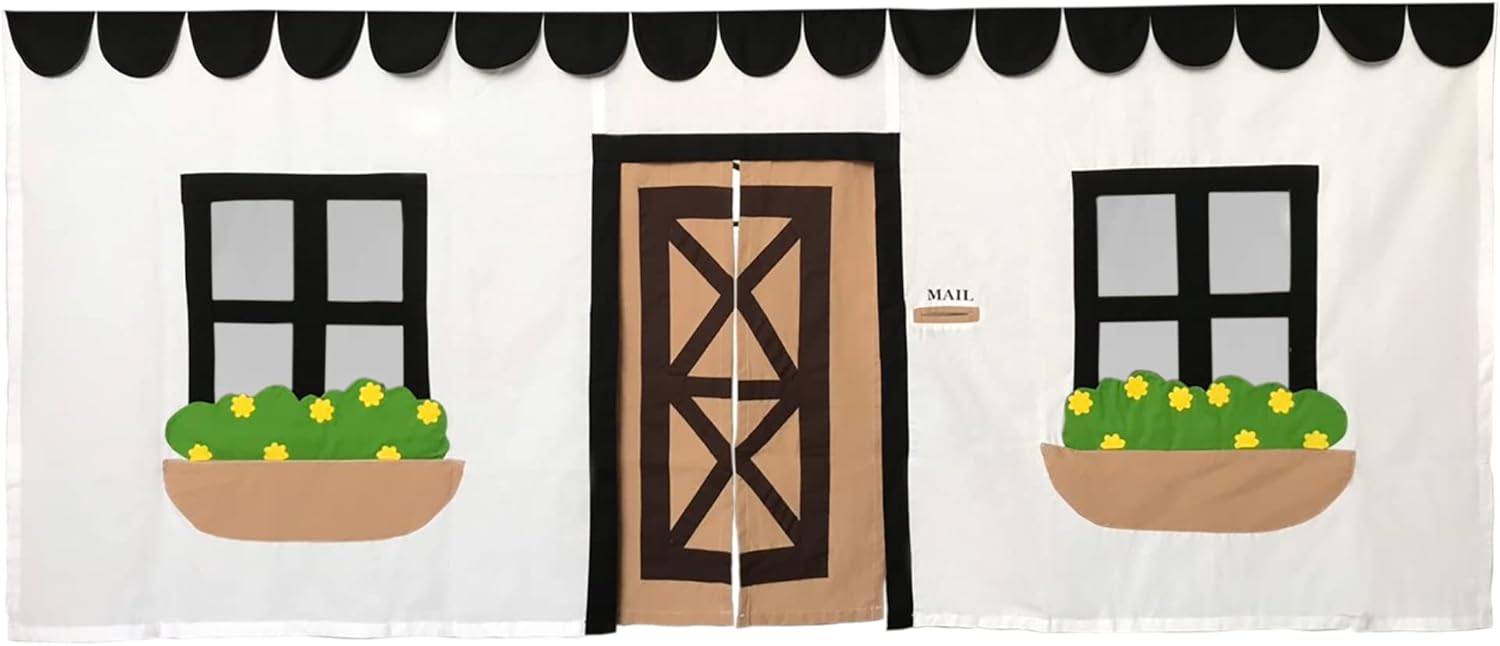 Max & Lily Underbed Curtain for Low Bunk Bed/Low Loft Bed, Farmhouse Play Curtain for Kids, Cotton Privacy Curtain for Bottom Bunk, 2 Panel Curtain Set, Black/White