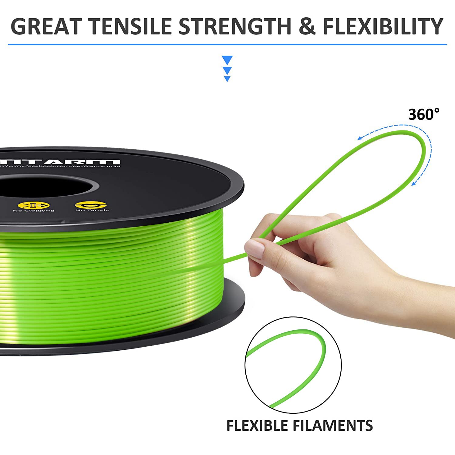 GIANTARM Filamento PLA 1.75mm Silk Verde, Stampante 3D PLA Filamento 1kg Spool