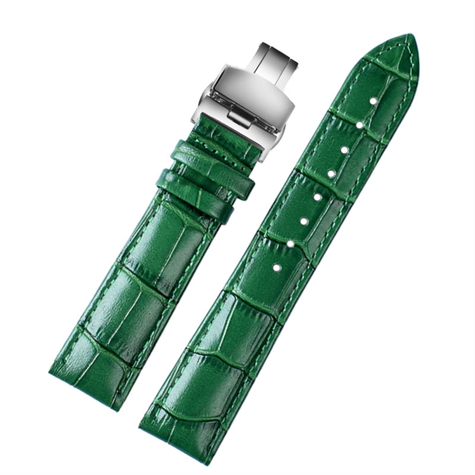 18mm 20mm 22mm modello di bambù morbida pelle bovina cinturino da uomo fibbia farfalla struzzo pelle verde cinturino bracciale