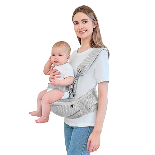 IULONEE Asiento de cadera portabebés Mochila para niños pequeños con múltiples bolsillos desmontable para bebés, cómodo portabebés ergonómico para