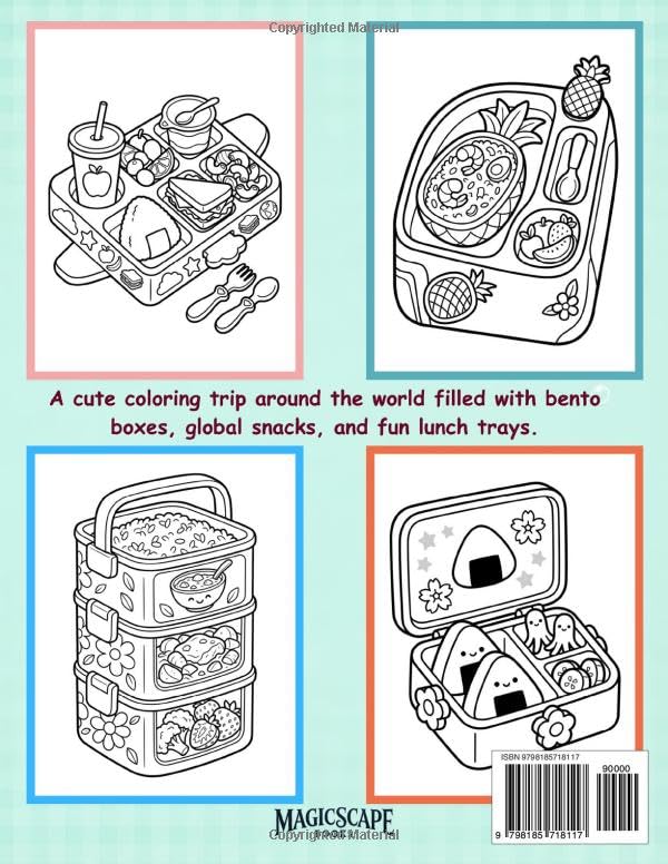 Around the World Bento Boxes: Cute Global Lunch Boxes, Bento Meals, Snacks, and Picnic Foods to Color (Cute Lunch Box Coloring Book for Kids) image 3