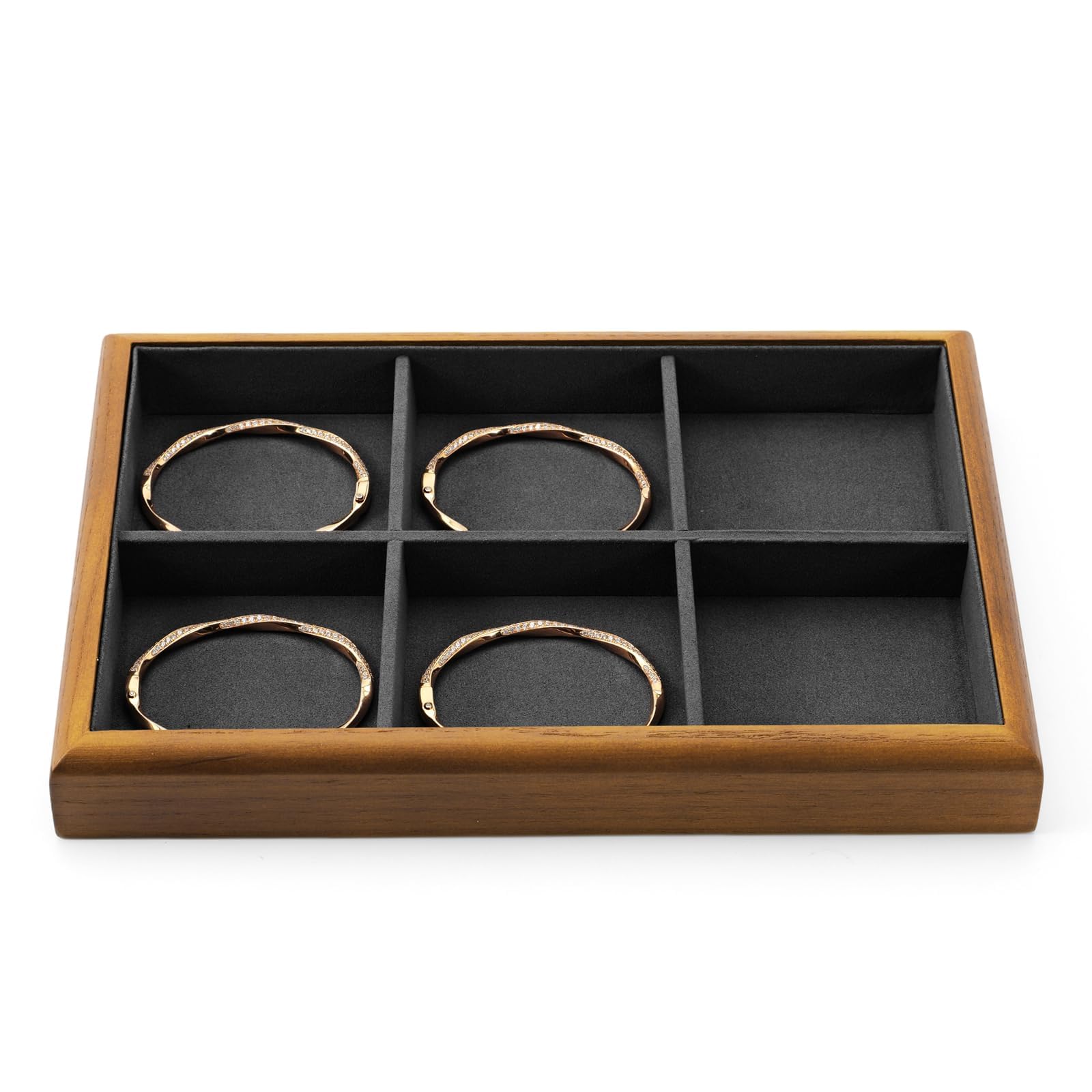 Woodten アクセサリートレイ 木製アクセサリートレイ6 コンパートメント スタイリッシュ積み重ね可能 ブレスレットイヤリング指輪用収納ディスプレイ(ダークグレー)P18102