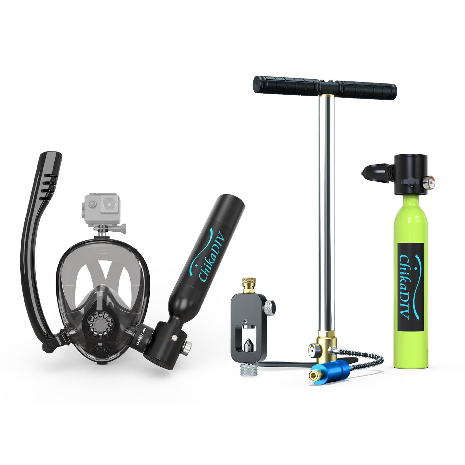 Mini Scuba Tank with Sub-Mask, 0.5L Diving Tank with Full-face Mask Underwater Breath System for 5-8 Minutes DOT Certified Pony Bottle for Snorkeling