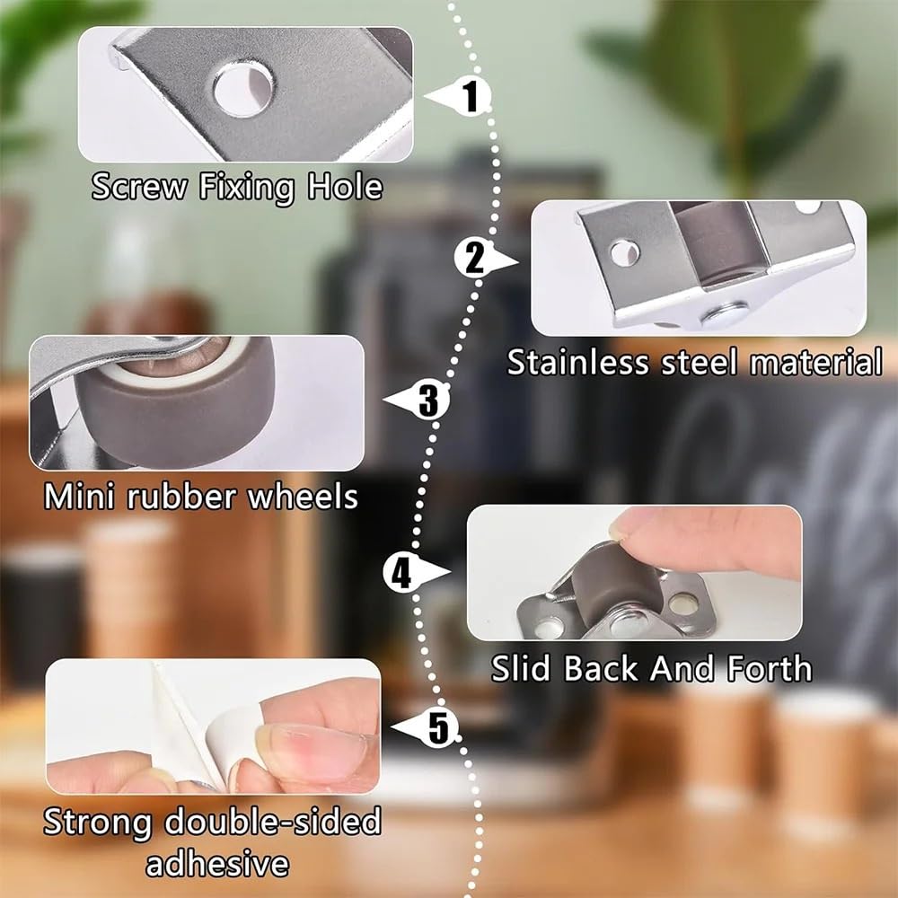 Mini Furniture Cs niskoprofilowe kółka obrotowe miękkie gumowe rolki bezgłośne toczenie stały kierunek idealne do wózków i szuflad, 4-pak, 2,5 cm