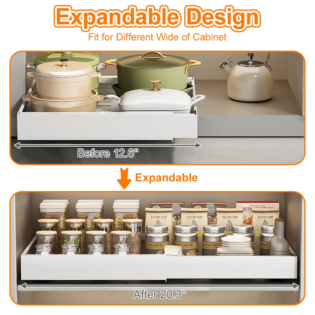 Schubladen-Organizer für die Küche, selbstklebendes ausziehbares Regal, platzsparende Aufbewahrungslösung, 42 x 32 x 7 cm, ideal für Küchenorganisation und Entwirrung