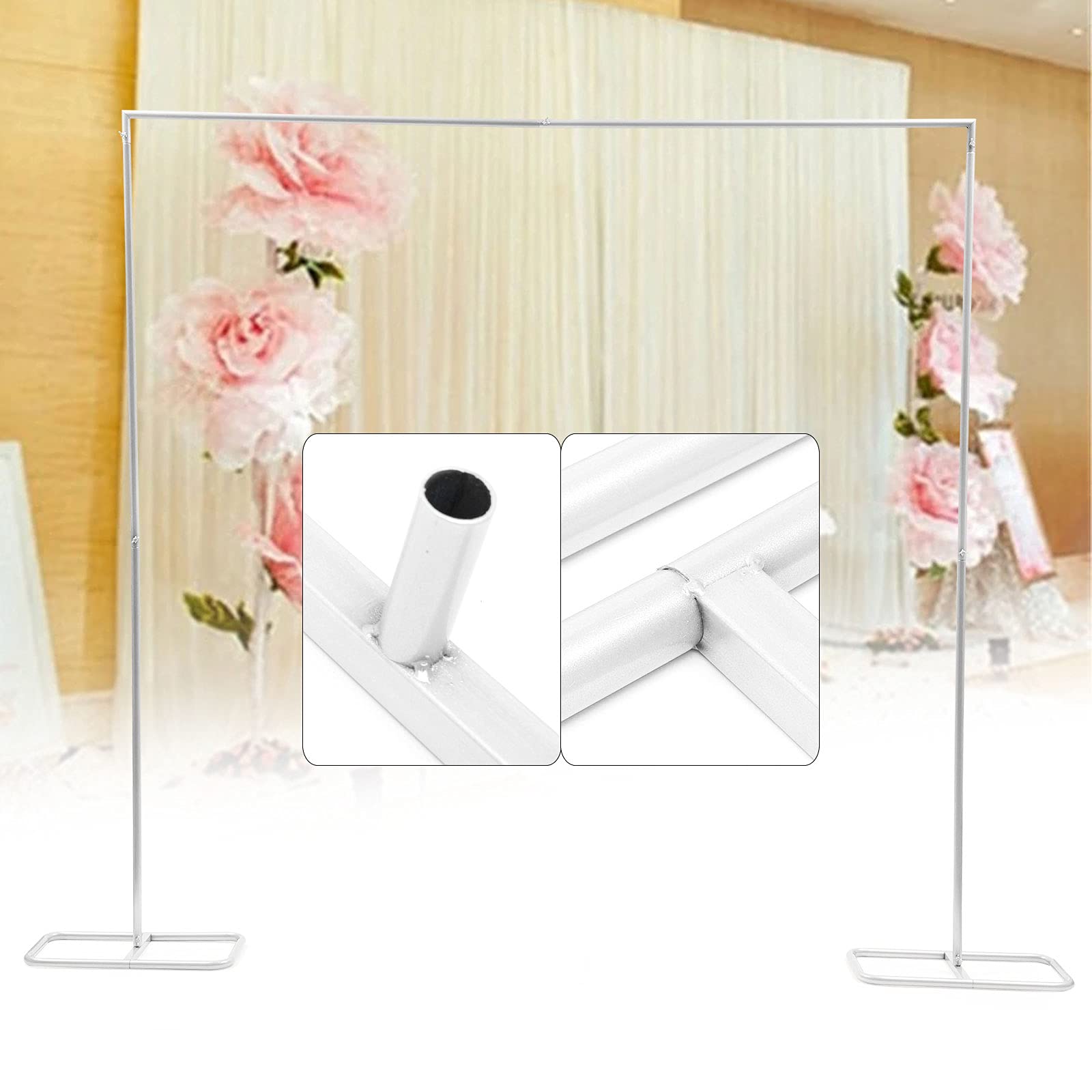 Arco Quadrato Per Matrimonio In Metallo 2x2m - Struttura Per Fiori, Decorazioni Feste, Sfondo Cerimonia, Bianco