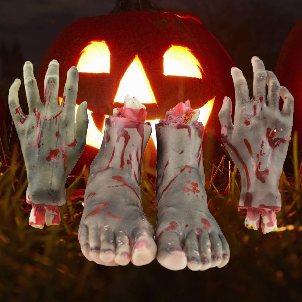 Scherzartikel Abgetrennte Hand und Fuß 4 Stück aus Kunststoff für Halloween