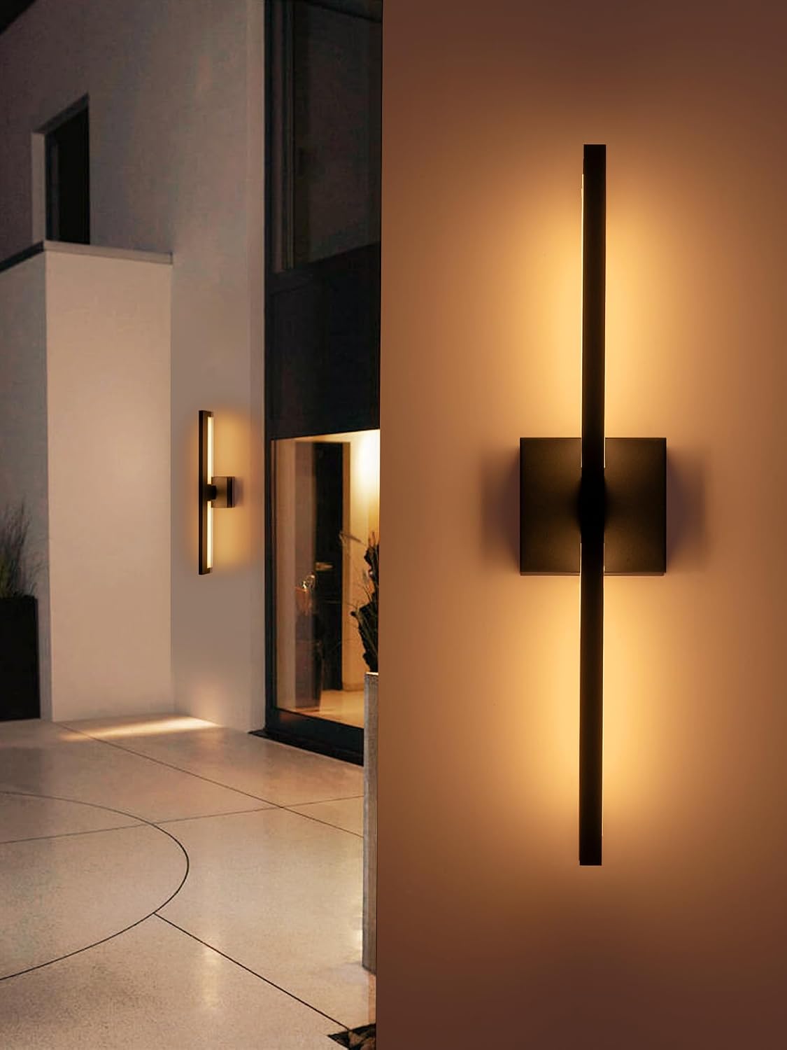 Modern 22 inch Outdoor Led Wall Sconce, 10W Exterior Lights Fixture with Acrylic Glass, Black Porch Light Wall Mount 3000K for Patio, House,Garage, 1PACK