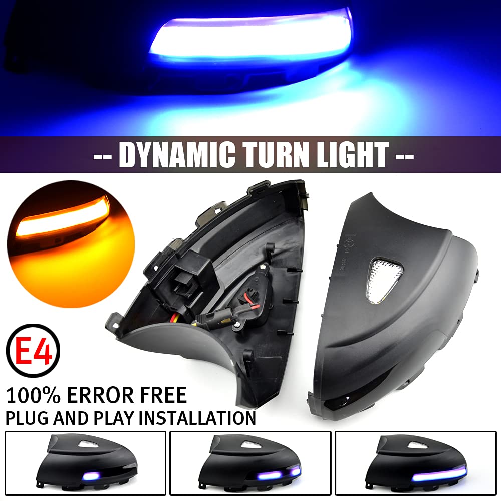 światło kałuży dynamiczny kierunkowskaz LED lusterko boczne sekwencyjny wskaźnik świetlny kompatybilny z Ti-guan MK1 2008-2016) (Żółte + niebieskie światło)