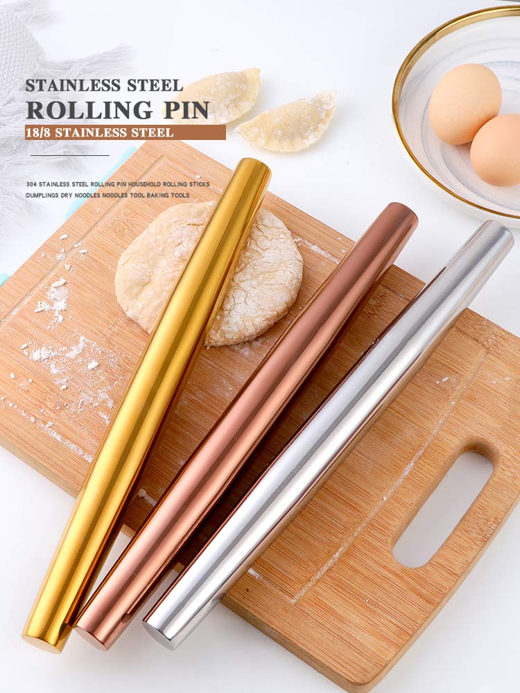 Meisha - Rodillo de acero inoxidable de metal arcoíris para masa antiadherente para hornear pizza, masa de pastelería, masa de pastel y galletas, utensilios de cocina, herramientas suaves, 13 pulgadas