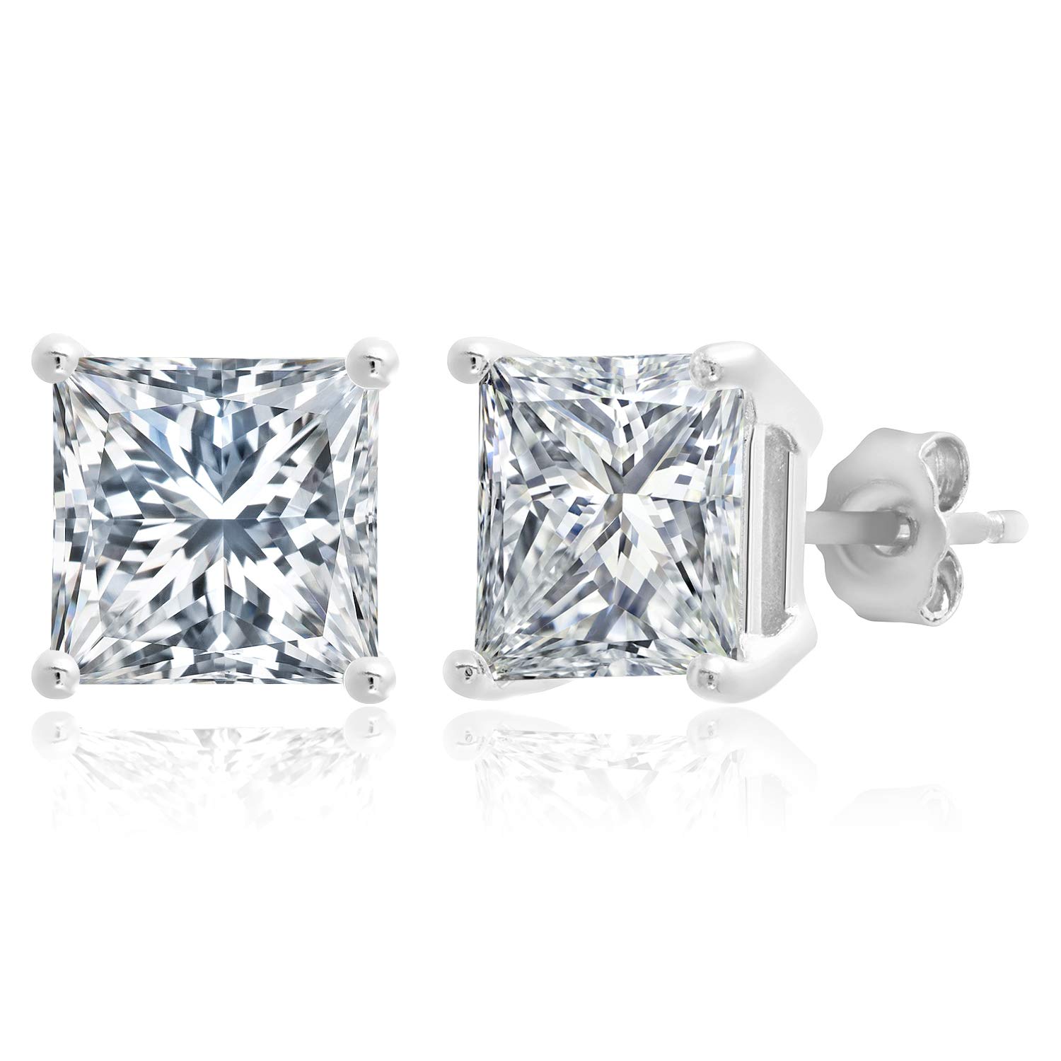 MAX + STONE Plated Sterling Silver Cubic Zirconia Stud Earrings (Round & Princess)