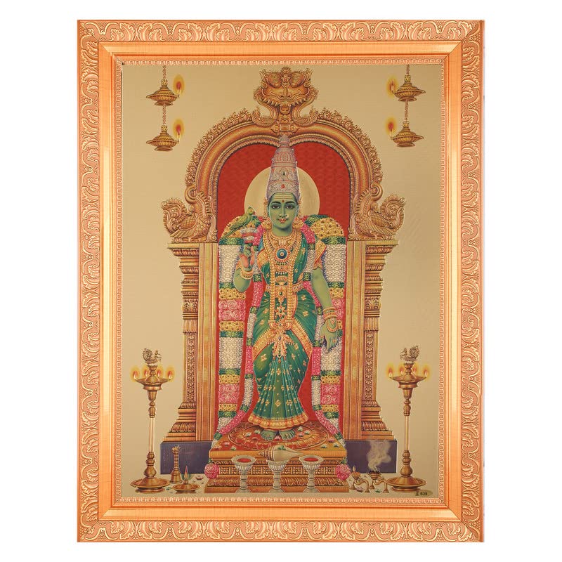 BM TRADERS Meenakshi Mata Beautiful Golden Foil Photo In ArtWork Golden Frame(11 x 14 Inches) OR (27.94 X 35.56 Cm's) Housewarming Gifts