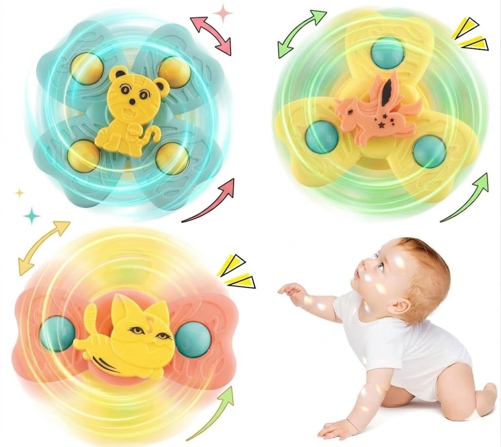 Royals hub 3PCS Suction Cup Spinner Toys for 6 12 18 Months Old Boy Girl Spinning Tops Bath for Kids Sensory Toys Birthday Gift Table/Window/ (Return Gift for Kids)-image-25