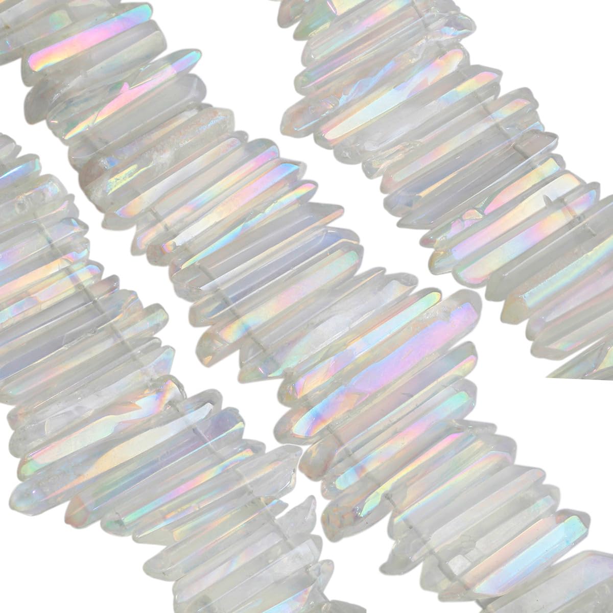 Nupuyai White Titanium Coated Irregular Rock Crystal Points for DIY Jewellery Making, Polished Sticks Aura Crystal Quartz Spike Stone Beads - Image 3