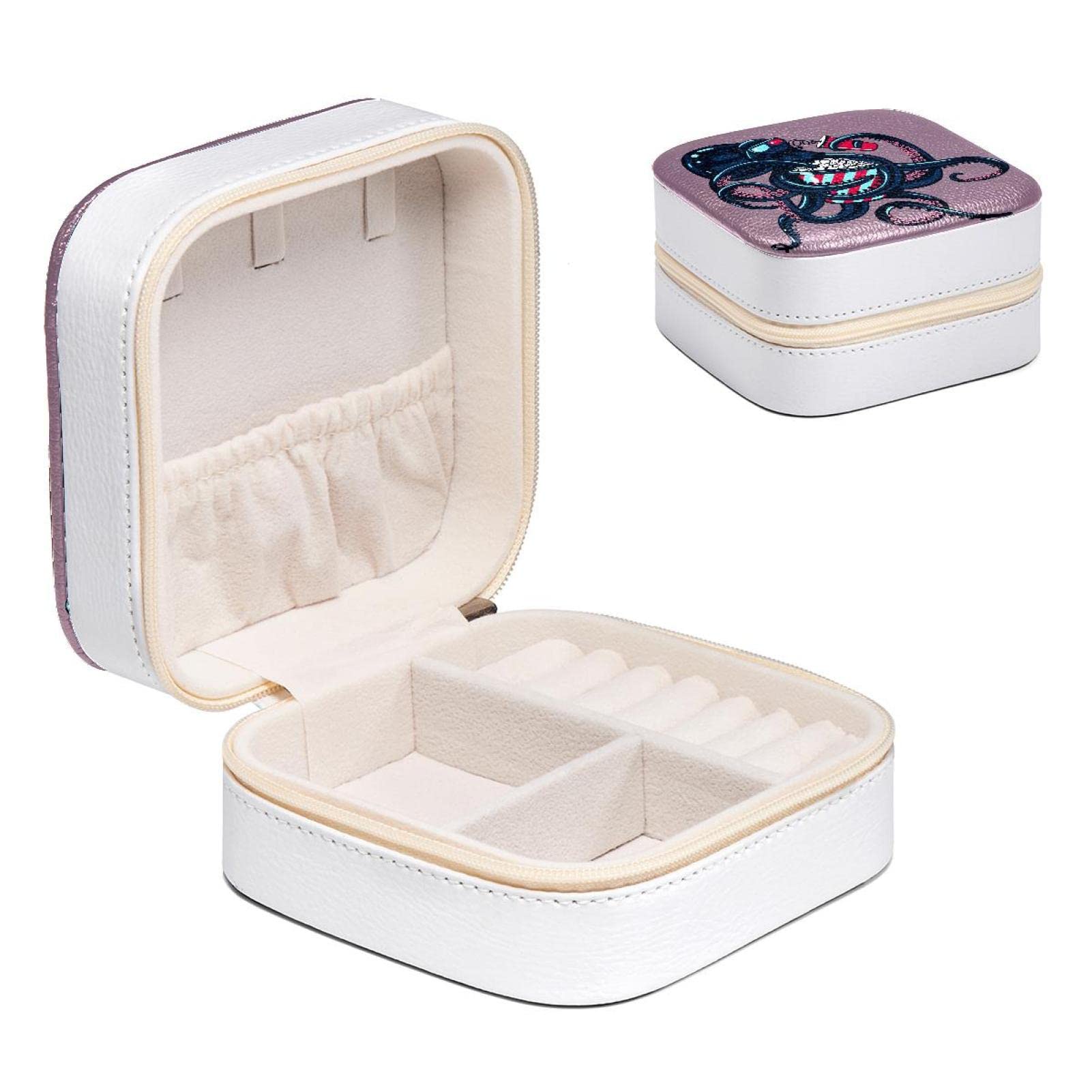 Boîte à bijoux pour femme et fille design pieuvre rose compacte 10cm