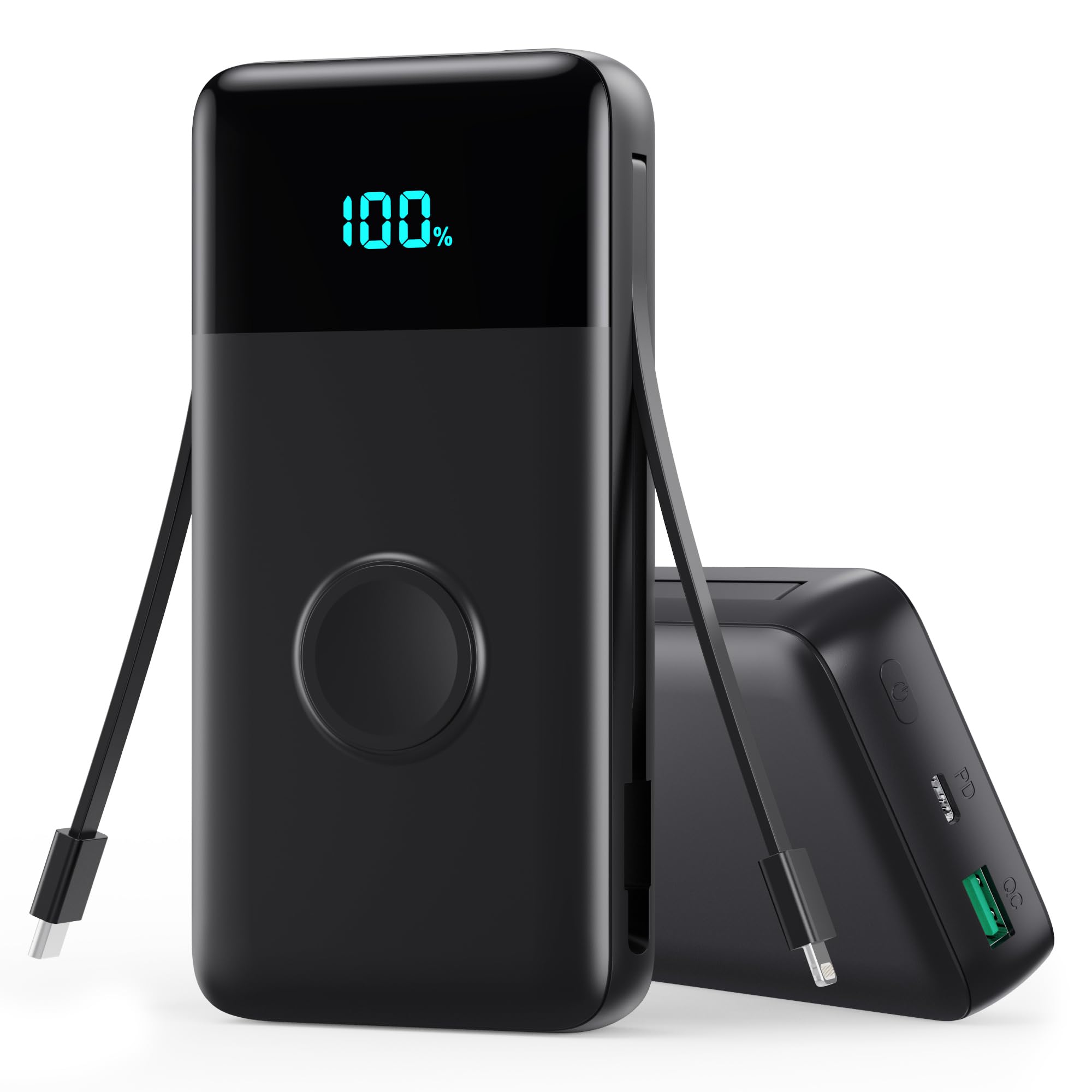 Portable Charger 40800mAh for iPhone with Built-in Cable and iWatch Charger 25W PD Fast Charging USB C Power