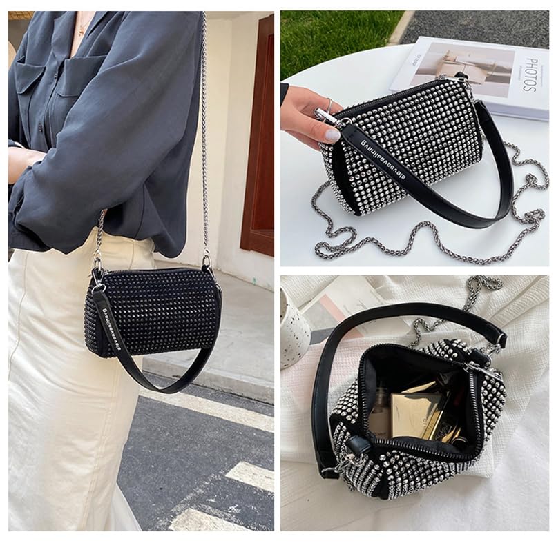 Bolso pequeño de mano Rhinestone Cylinder Crossbody para mujer miniatura 5