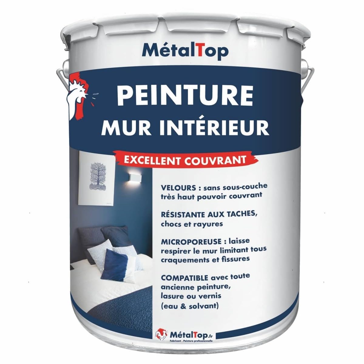 Metaltop - Peinture Mur Interieur - Gris agate - RAL 7038-5 L - Lessivable, finition pro, application facile sur tous murs.