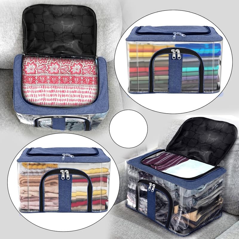 Image of Shibui Storage Bags With Cover And Double Zipper Closure For Clothing Protector Wardrobe Organiser.Navy(pack of 6)