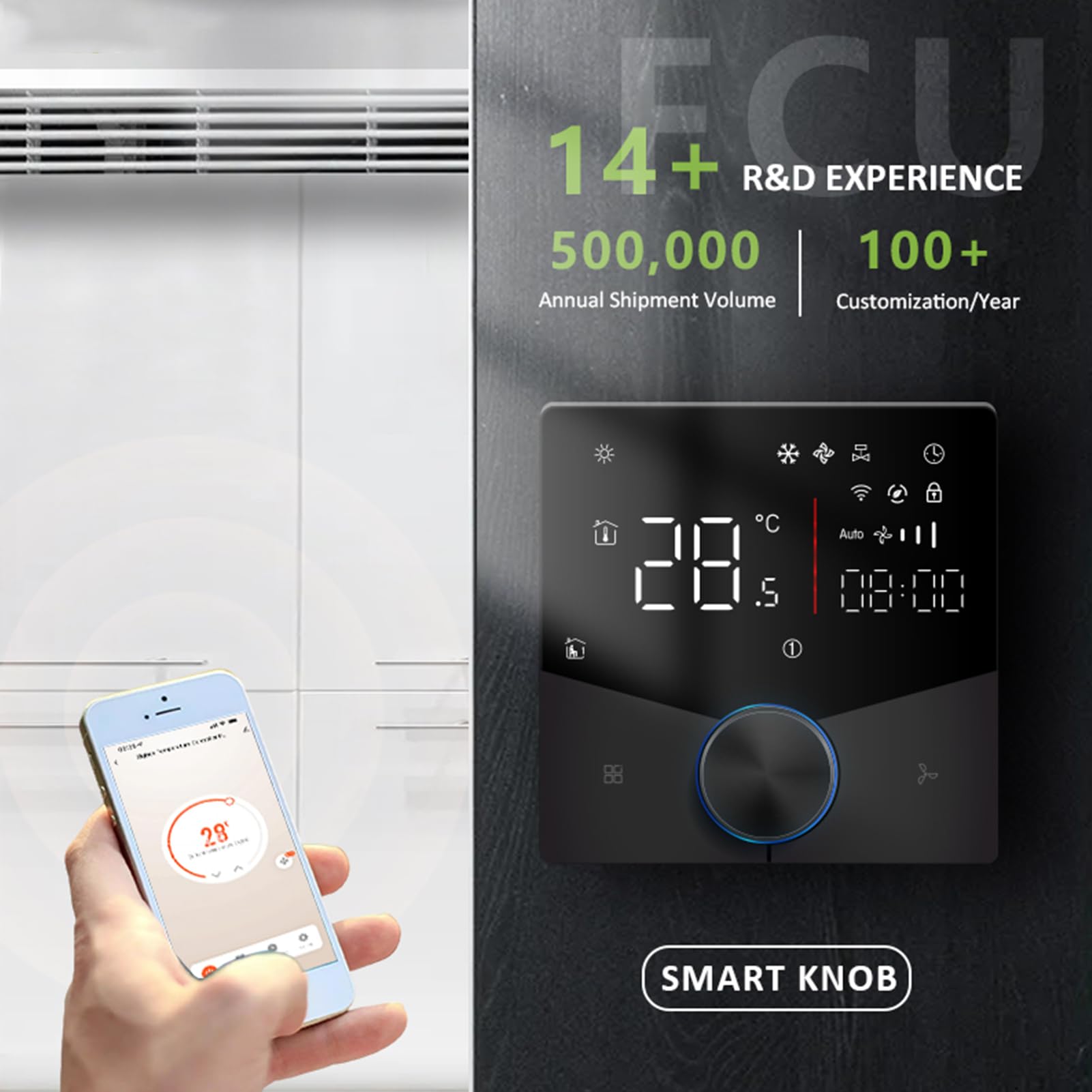 SEAFRONT Termostato Wifi 5 e 2 Termostato Programmabile Controller per Climatizzatore Wifi Smart con Manopola LED e Tasto Touch Sovradimensionato (WHITE)