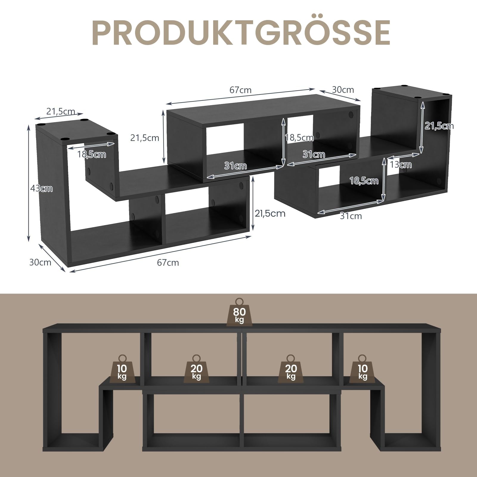 GIANTEX Fernsehschrank TV Schrank frei kombinierbar, Fernseher Regal Holz 180x30x43 cm, Sideboard TV Board Lowboard modular 3 teilig, Fernseher Schrank Fernsehtisch für 65 Zoll Fernseher, Schwarz
