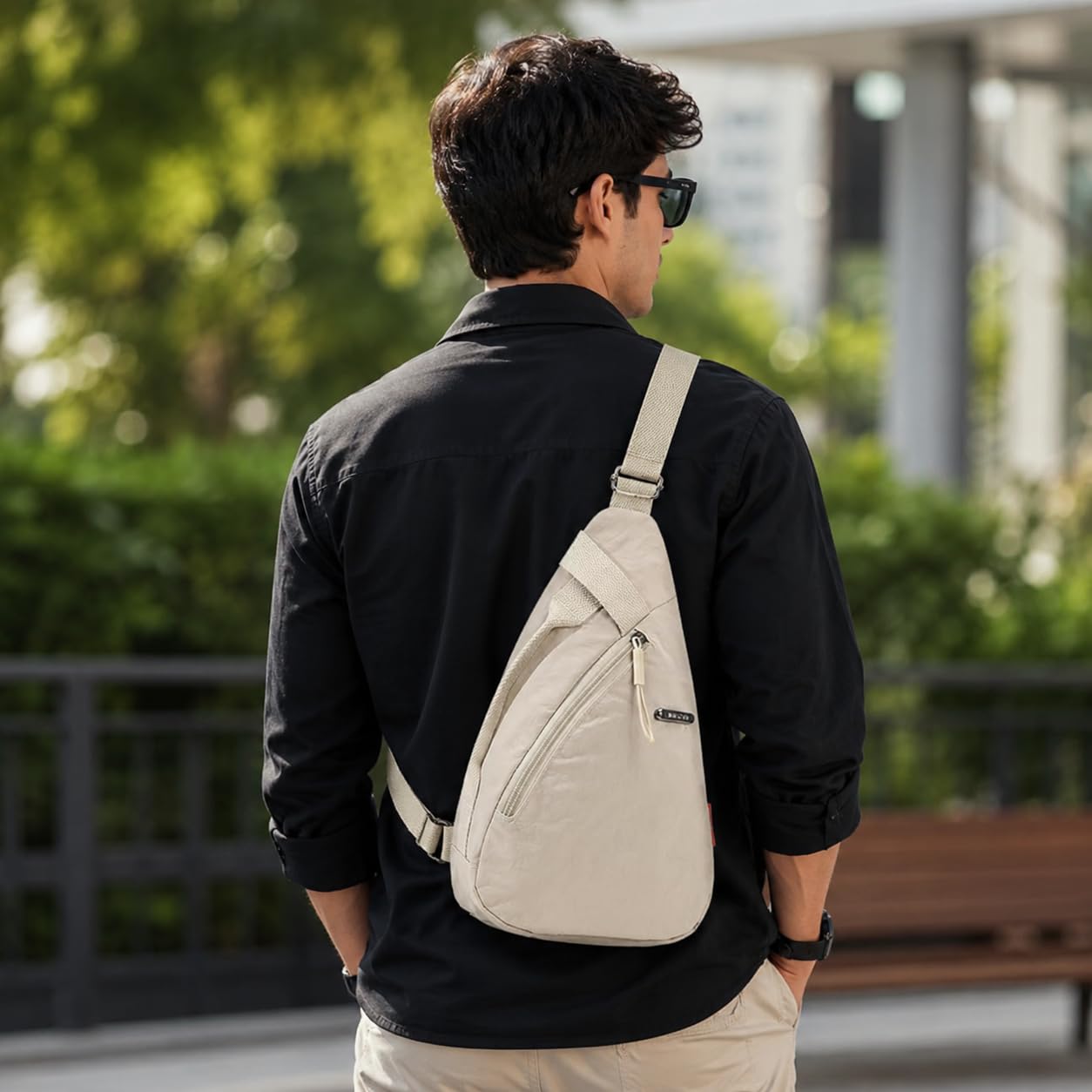 femorra Chest Bag for Women Men Fashion Nylon Lightweight Shoulder Bag Front Back Sling Shoulder Bag Zipper Pouch Day Bag with Handle Casual Beige Chest Bag for Hiking, Work-picture-16
