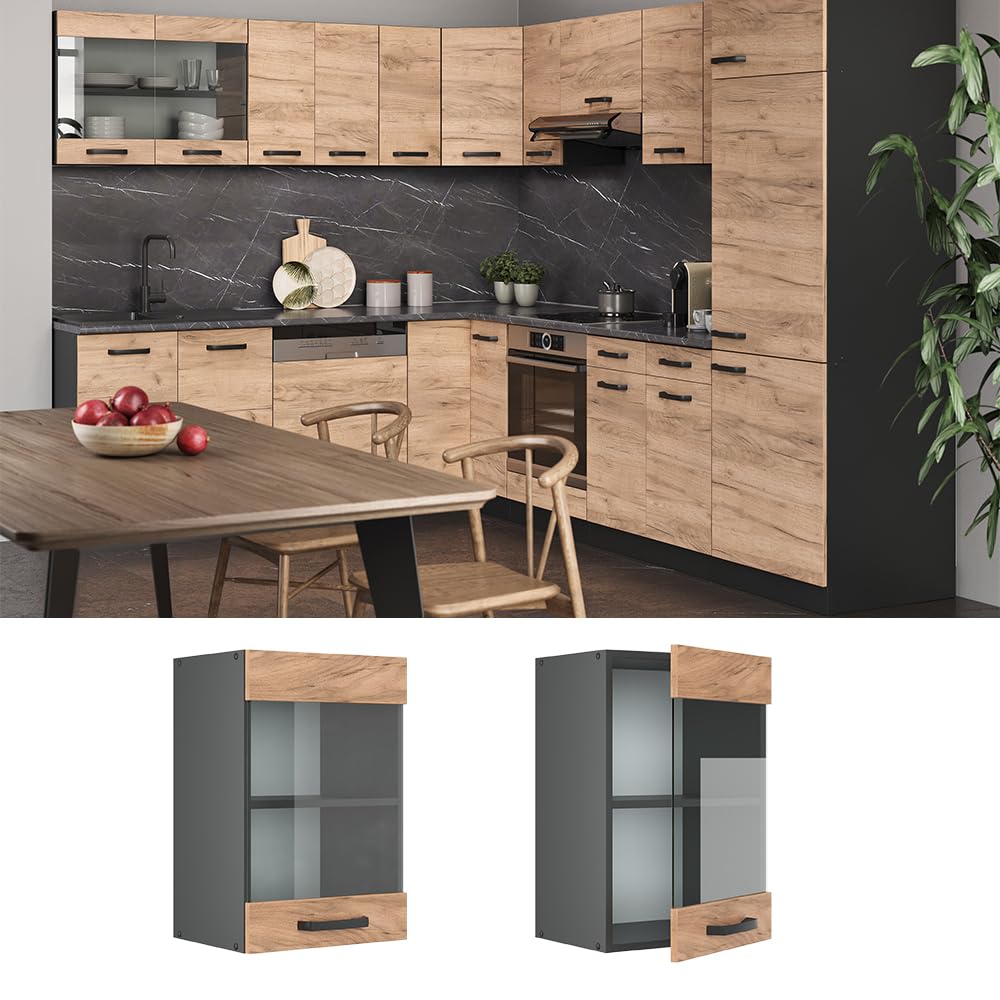 Vicco Mobile da cucina in vetro R-Line, Rovere dorato, 40 cm, per la libera combinazione all'interno di sistemi cucina modulari