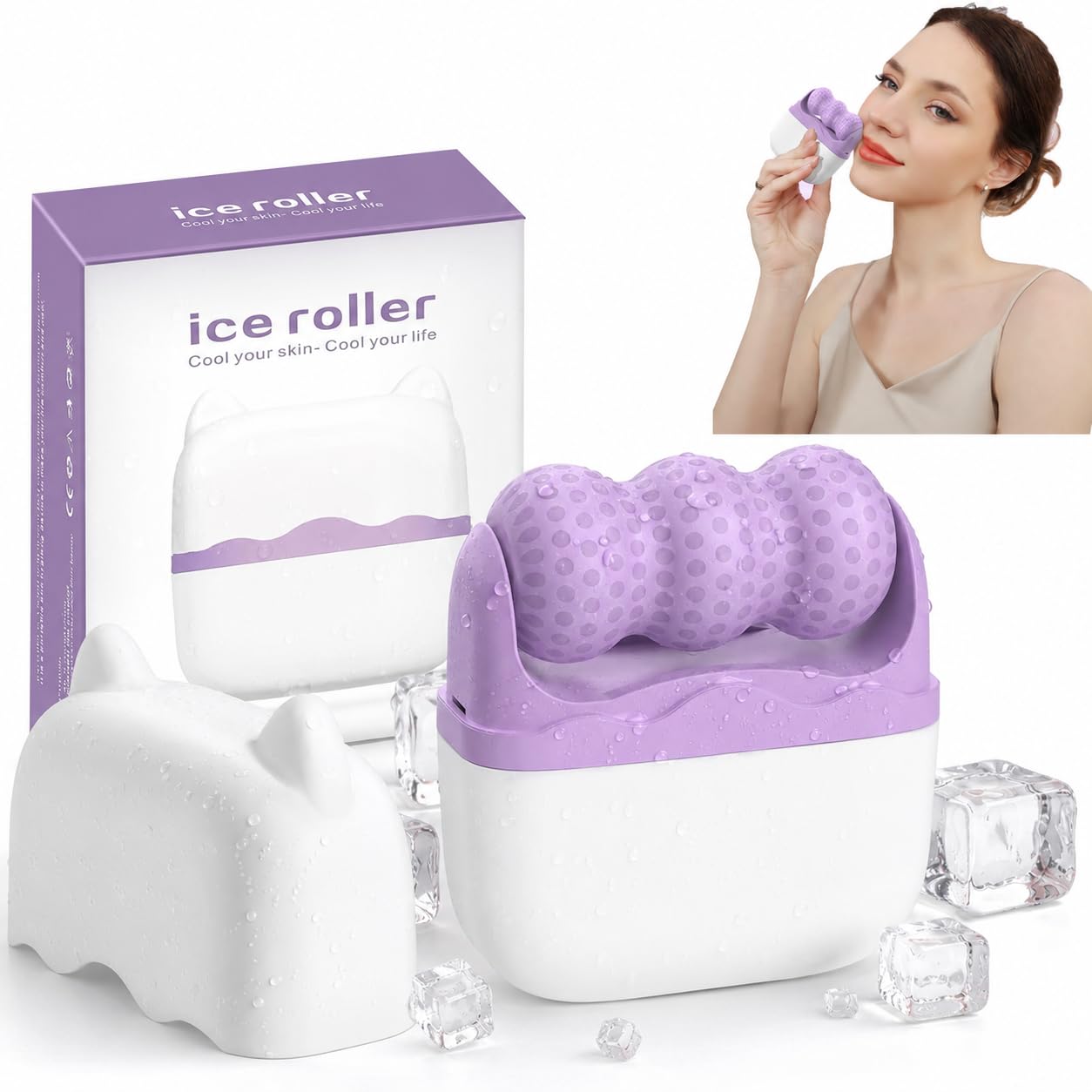 Eisroller für Gesicht Frauen - 2 in 1 Gesichts-Eisroller für Gesicht & Augen Schwellungen, Gua Sha Gesichtswerkzeuge für Gesichtsmassage, Body Minor Cold Compress
