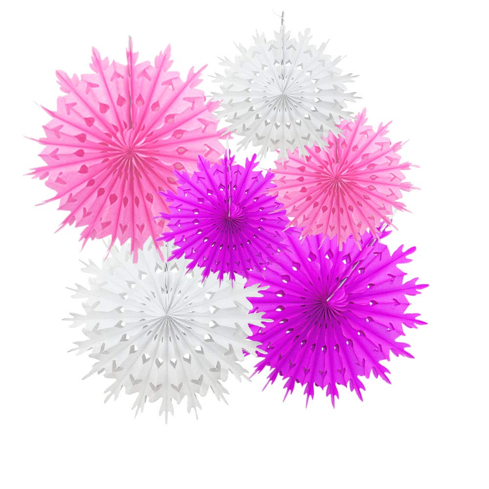 Time To Sparkle Hot Pink Shade 6 Pack Mix Tissue Paper Fan Party Fan Snowflake Christmas Wedding Decoration Fan Mix