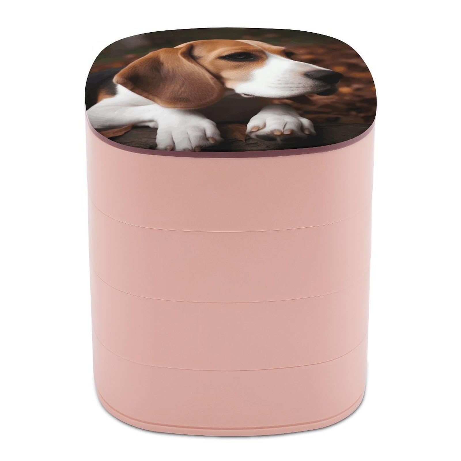 FekiLoot Cute Beagle Jewelry Box 4-Layers Rotatable Jewelry Organizer Storage Box with Mirror Cute Travel Jewelry Case Portable Earring Holder Organizer for Ring Necklace Bracelet