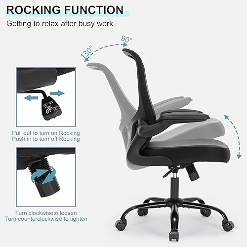 Miniatura 5 de Silla de oficina, silla de escritorio ergonómica con reposabrazos abatibles, silla de computadora de piel sintética, sillas de escritorio de oficina
