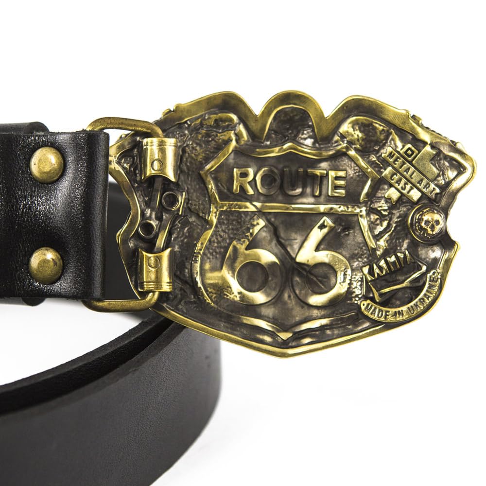 Amazon.com: Leather belt with brass buckle Route 66