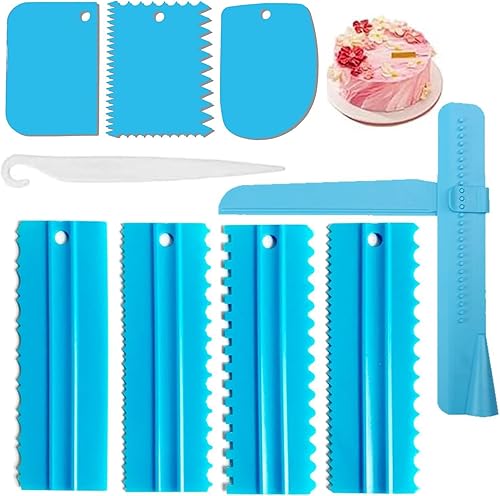 Juego de 9 raspadores para tartas, juego de raspador de tartas, herramienta pulidora de raspador de glaseado ajustable, peine de decoración de