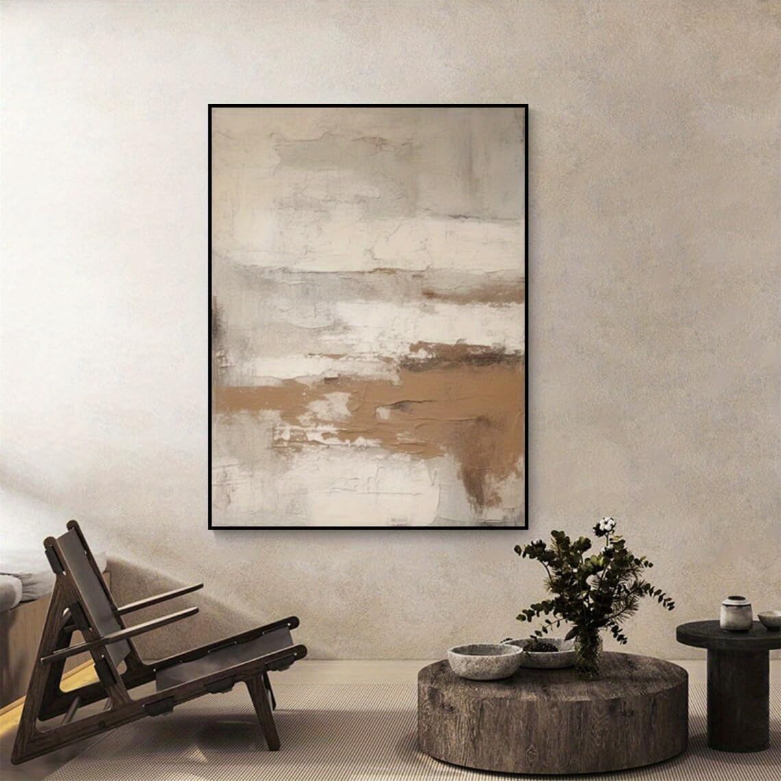 Uudezo Black Framed Textured Beige Brown Wabi-Sabi Abstract Landscape Suitable For Living Room, Office Decor(60X90cm(24X35inch)