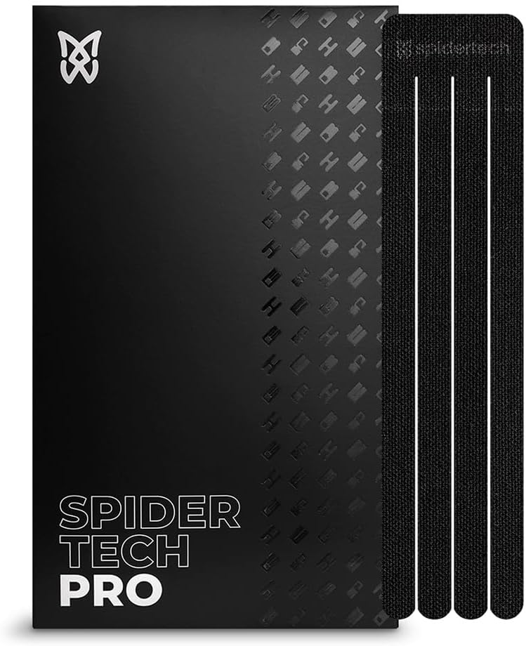 Spidertech Professional Pre-Cut Cotton Kinesiology Tape for Lymphatic Drainage - for Athletes, Sports Physiotherapists, and Chiropractors - Black (10 Pack)