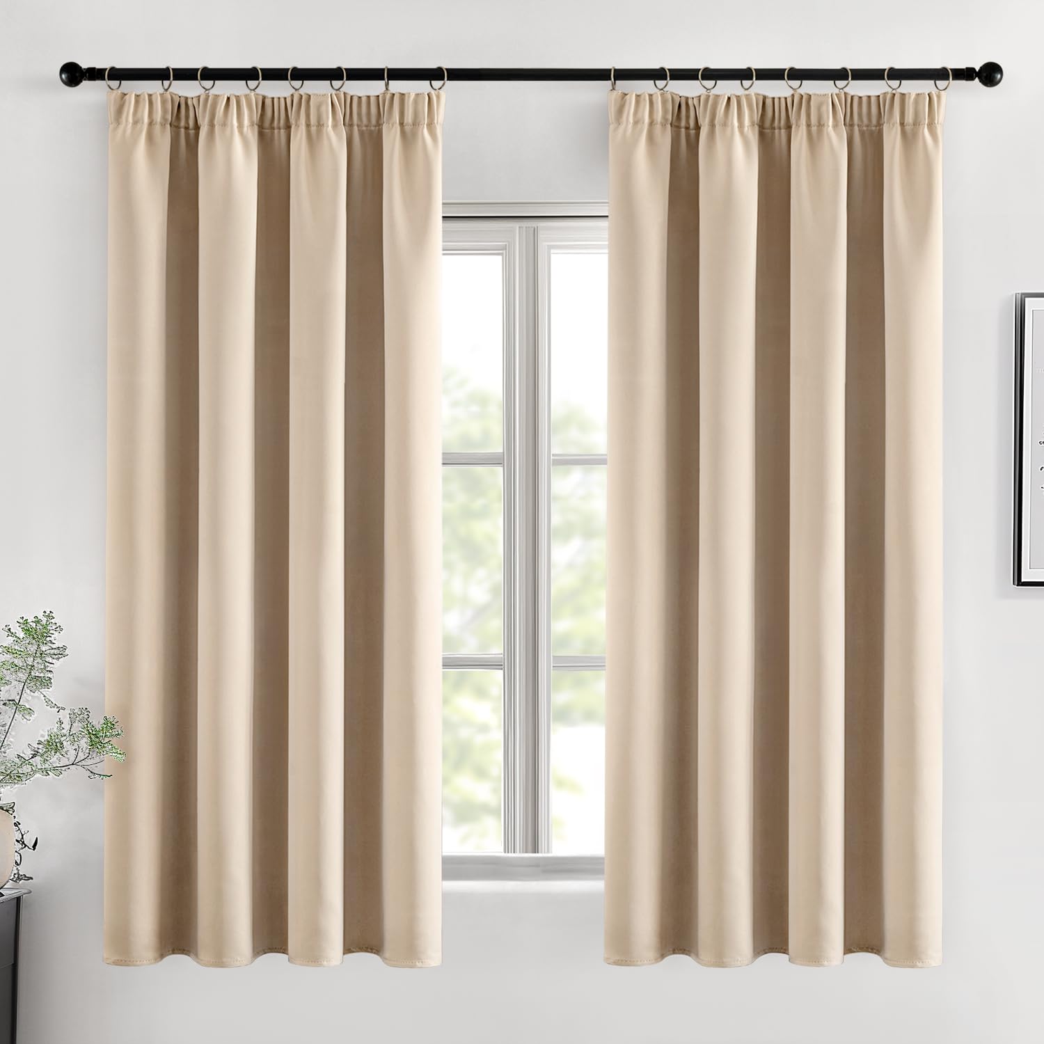 MIULEE Cortinas Cortas Opacas con Cinta Fruncida 2 Piezas 140x175 CM, Beige Cortina Ventana Dormitorio Modernas Cortina Anti Luz, Salon Cortinas Opaca Termica Aislante Habitacion Modernas