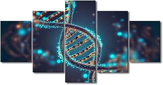5 Pieces DNA Home Decor Wall DNA Molecule Pictures Canvas Wall Art Human DNA Strand Double Helix Posters and Prints Contemporary Home Decor Stretched and Framed Ready to Hang (60"Wx52"H)