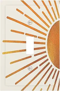 Decorative Light Switch Plate Covers Mid Century Gold Sun Boho Sunrise 1 Gang Light Switch Cover Plate Single Toggle Wall Plate Outlet Covers Wall Plate Faceplate for Bedroom Decor
