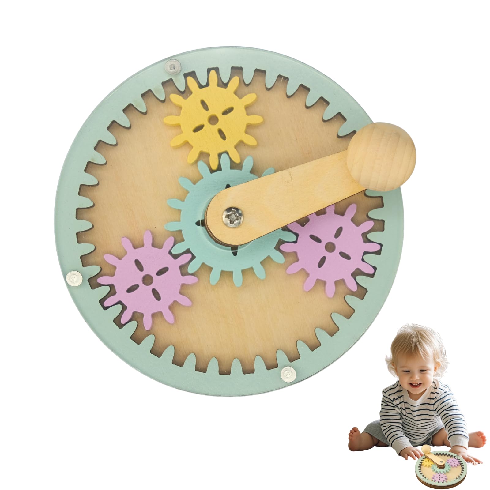 Busy Board Accessories Colorful Montessori Hand Crank Gear Accessory Natural Wood Material, Fun Early Education DIY Toy to Boost Toddlers Motor Skills and Wooden Parts