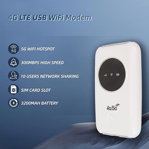 Miniatura 2 de EBTOOLS Módem USB 4G LTE, 300Mbps desbloqueado móvil 5G enrutador con 10 usuarios, punto de acceso portátil de viaje construido en 3200 mAh con